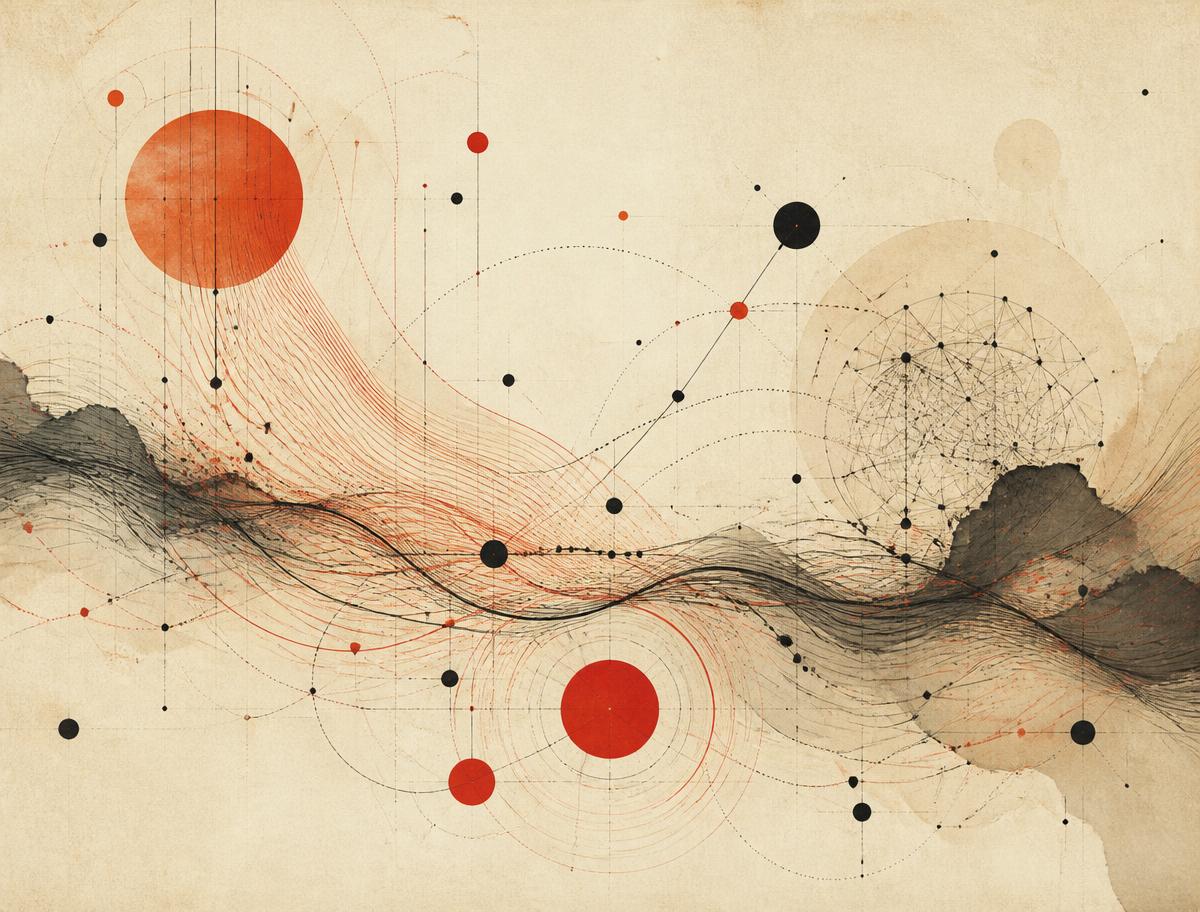 Abstract illustration of connected data nodes and network flows
